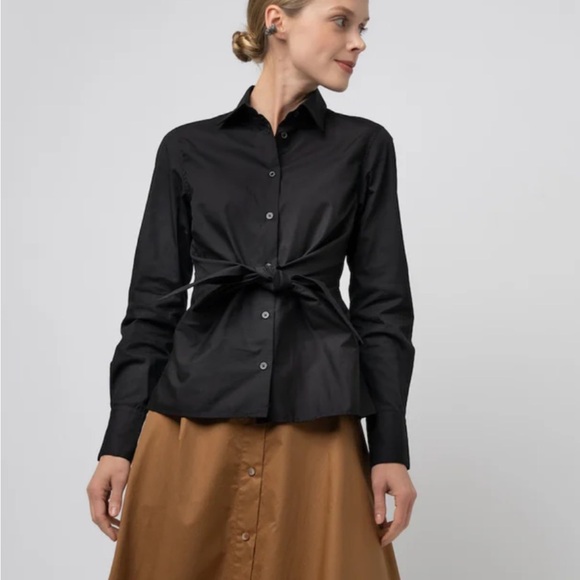 Grammar NYC The Conjunction Shirt Button Down Black Tie Front Women’s 10 - Picture 2 of 8